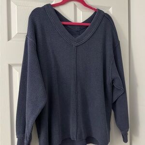 Aerie V Neck Textured Sweatshirt